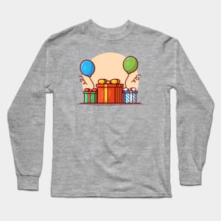 Gift And Balloon Birthday Party Cartoon Vector Icon Illustration Long Sleeve T-Shirt